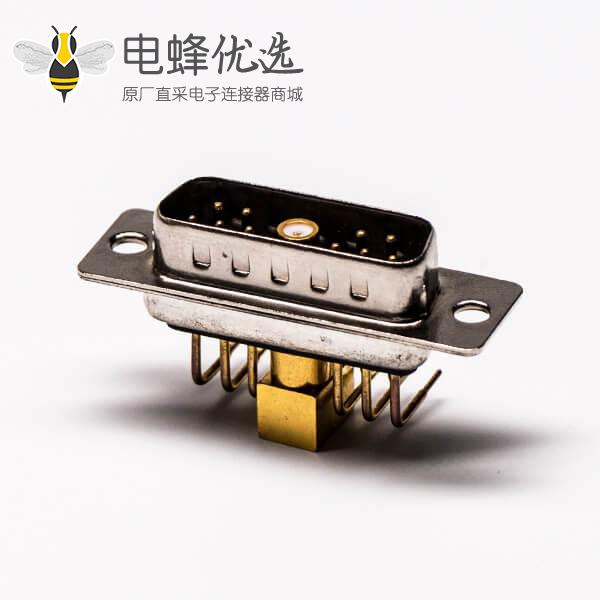 DB11w1射频公座90&deg;焊板光孔带铆锁弯式黑胶接PCB连接器