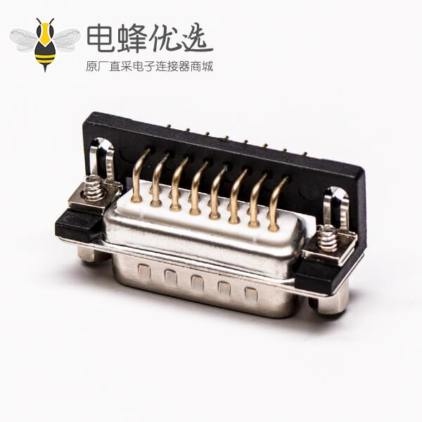 dsub15针接线公座90&deg;焊板白胶车针鱼叉脚铆锁镀金接PCB板