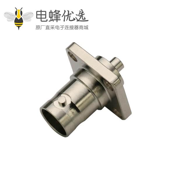 4孔方形法兰直式母头镀锌防水BNC同轴线缆连接器