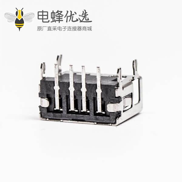 2.0usb弯母座封装黑色胶芯带鱼叉脚插板