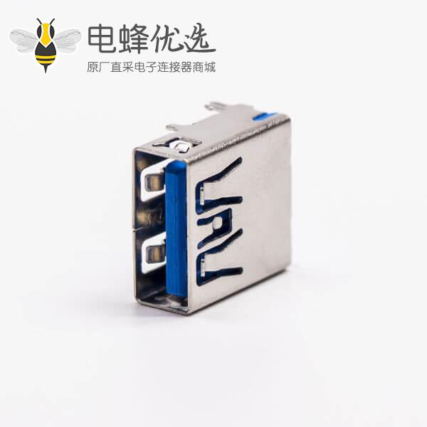 usb3.0蓝色接口type a母座弯头穿孔插板带鱼叉脚