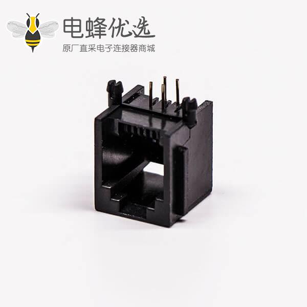 rj45口全塑单口4P网络黑色不带灯90&deg;接PCB板