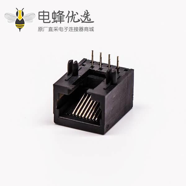 rj45全塑网口黑色单口母座弯角不带屏蔽PCB板端