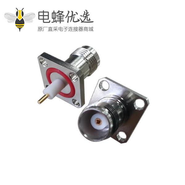 4孔方形法兰座子tnc直式母头射频同轴连接器