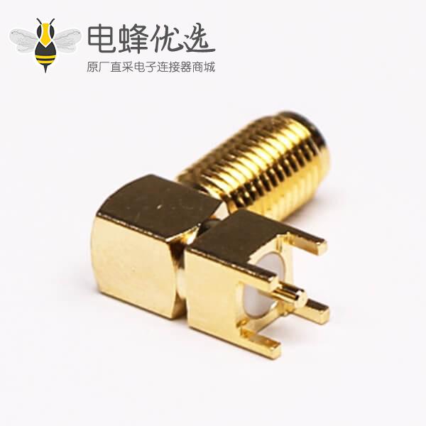 SMA直角弯头RF连接器镀金母头插PCB板