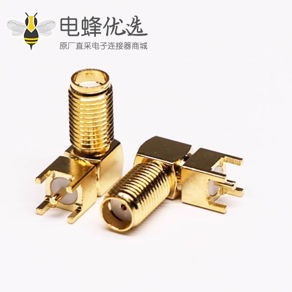 SMA直角弯头RF连接器镀金母头插PCB板