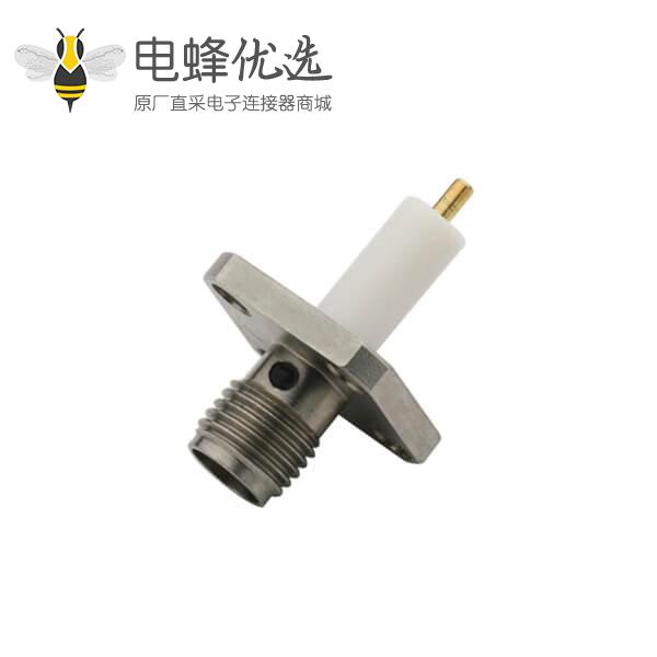 同轴视频SMA连接器直式母头延长铁氟龙法兰盘4孔面板安装