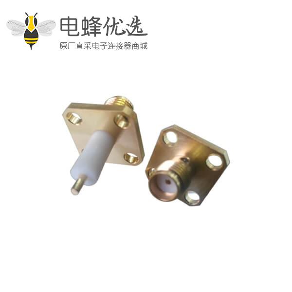 有线电视连接头SMA直式母头方形法兰4孔延长铁氟龙面板安装