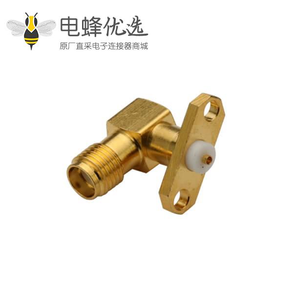 有线电视线路接头SMA接头弯式两孔法兰面板安装镀金母头