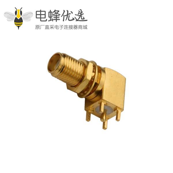 pcb板连接器穿孔式SMA弯式母头前穿墙面板安装连接器镀金
