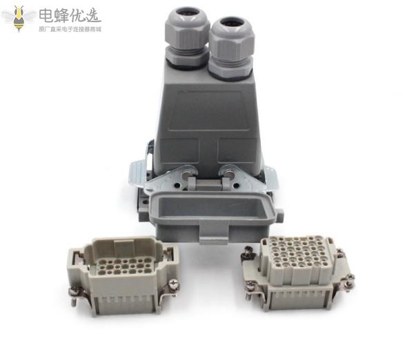 矩形插头重载连接器双出口42芯焊接防水航空插头热流道接插件