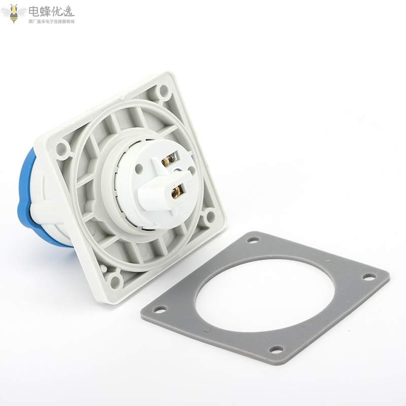 IP44工业连接器16A32A防水工业暗装直插座250V2P+E对接公母头