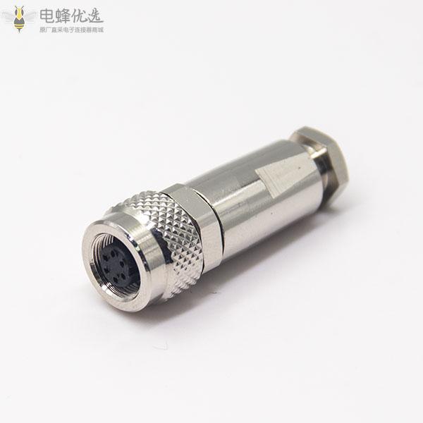 M9圆形防水连接器6pin直式母头焊接式组装接头带屏蔽厂家定制
