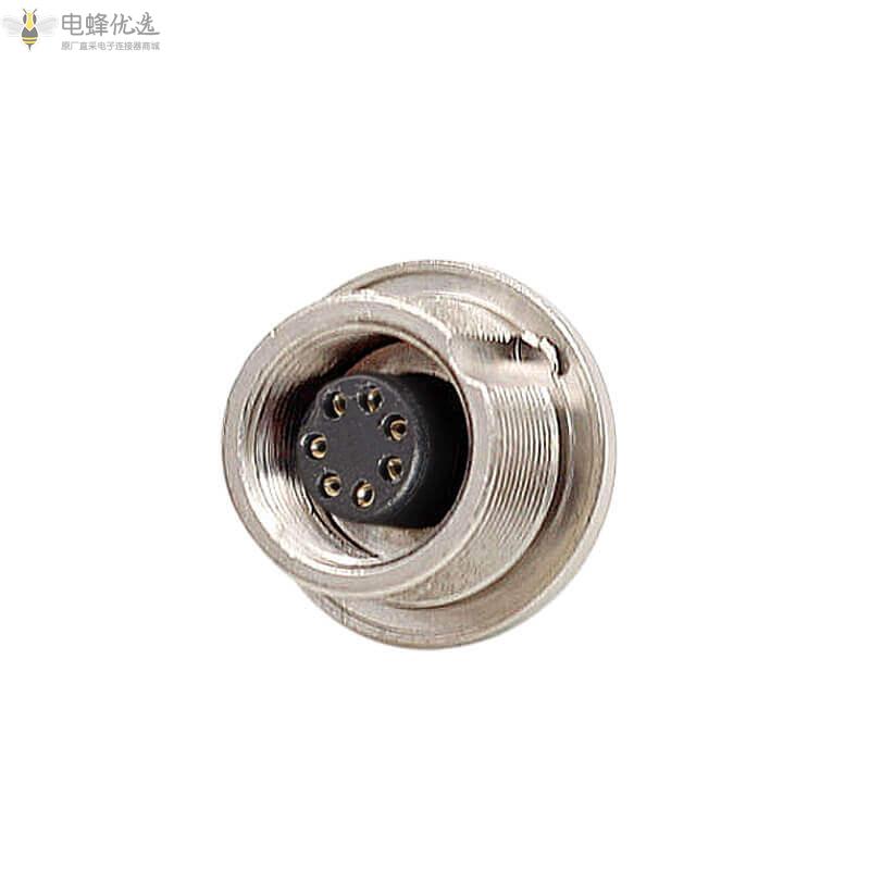 M9圆形防水连接器直式母头7pin后锁穿墙面板接线连接器焊线式航空插座厂家定制