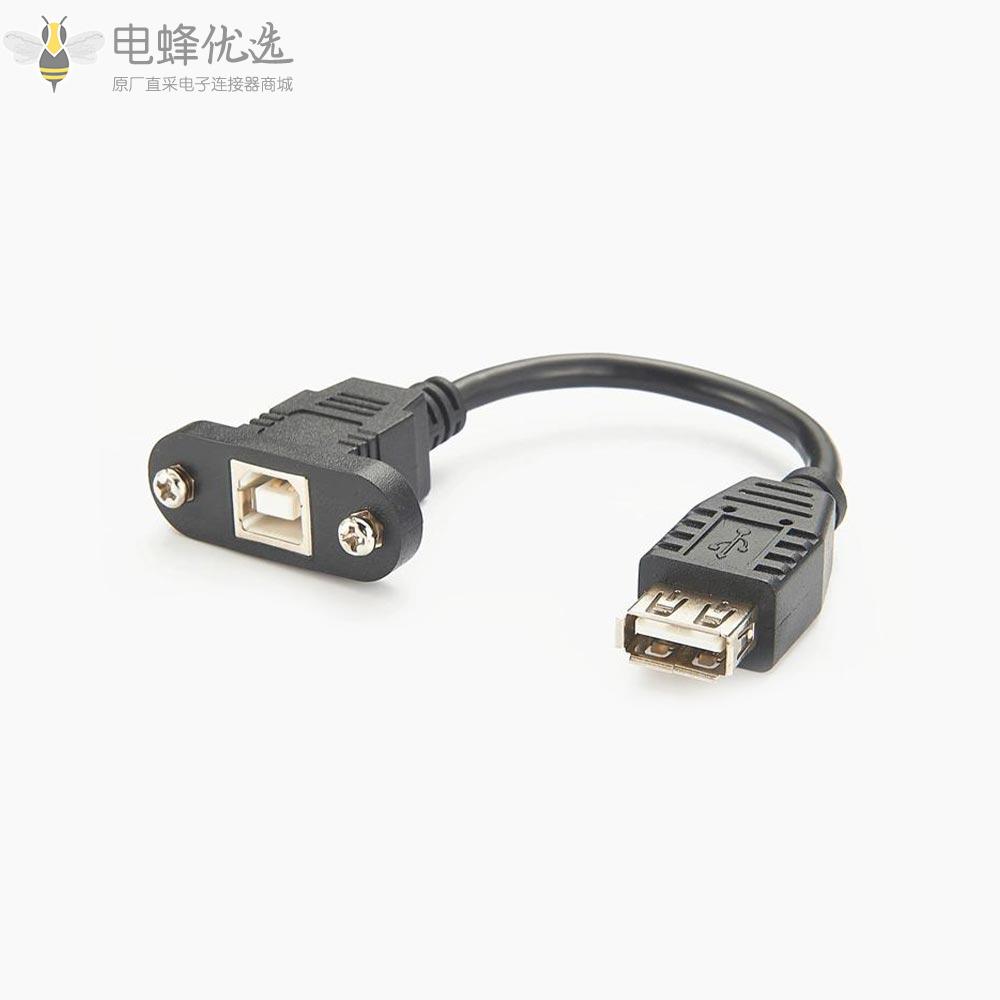 面板安装USB_B型母头转A型母头线用于打印机计算机适配器接30厘米延长线