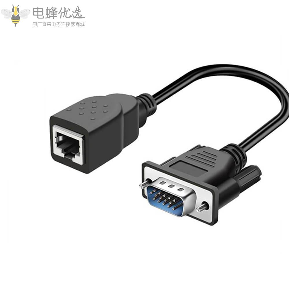 VGA_15引脚母头转CAT5_CAT6_RJ45母头网线扩展连接器适配器接0.1米线束