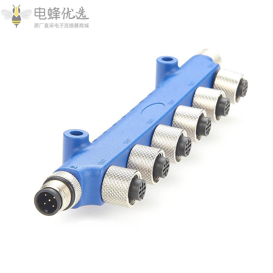 NMEA_2000T型连接器6通船舶定位系统5芯金属7个M12母头5芯转5芯公头轮船游艇电子航空插头