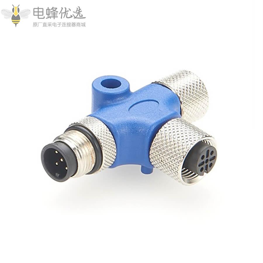 NMEA_2000_N2K_M12骨干电缆5芯双母头转5芯公头T形3通海洋船舶用传感器连接器