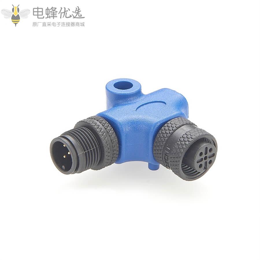 90&deg;L型M12_5芯公头转5芯母头NMEA2000_Micro_C电缆连接器NMEA2000系统主干线连接头