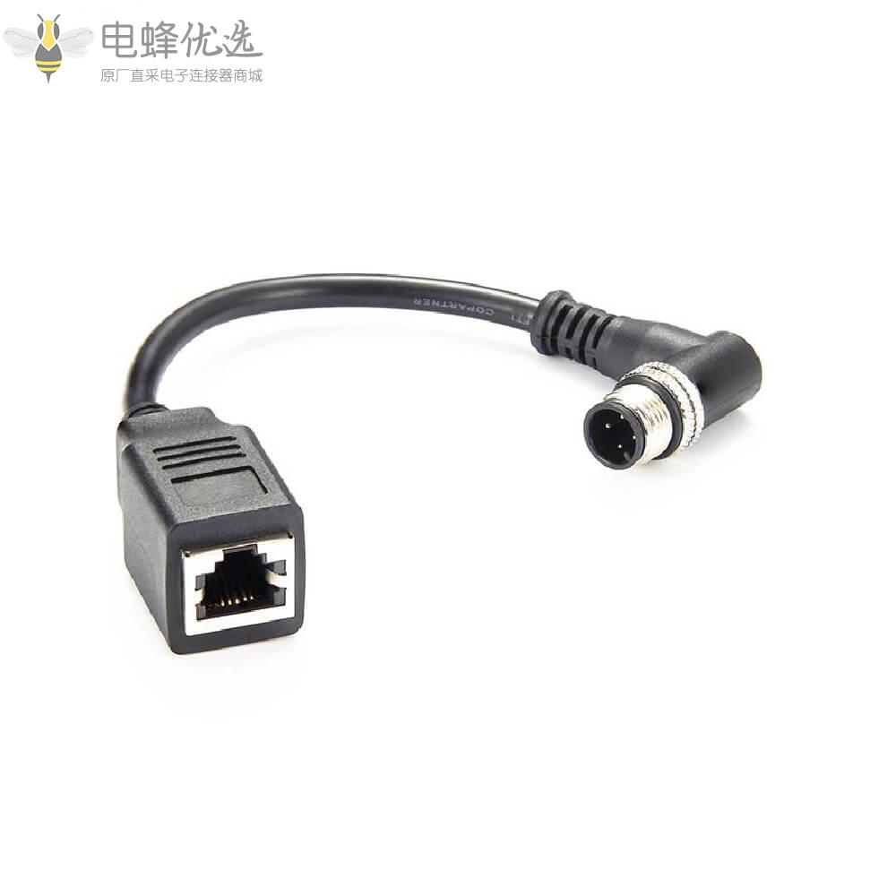 M12_D编码弯式公头4芯转RJ12母头网络连接器接口接0.1M线长（线材长度可定制）