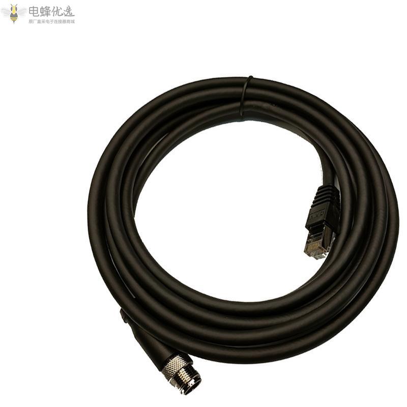 M12_A型8针至RJ45公头工业网络电缆千兆以太网接口Cat5伺服电缆1m/3m/5m