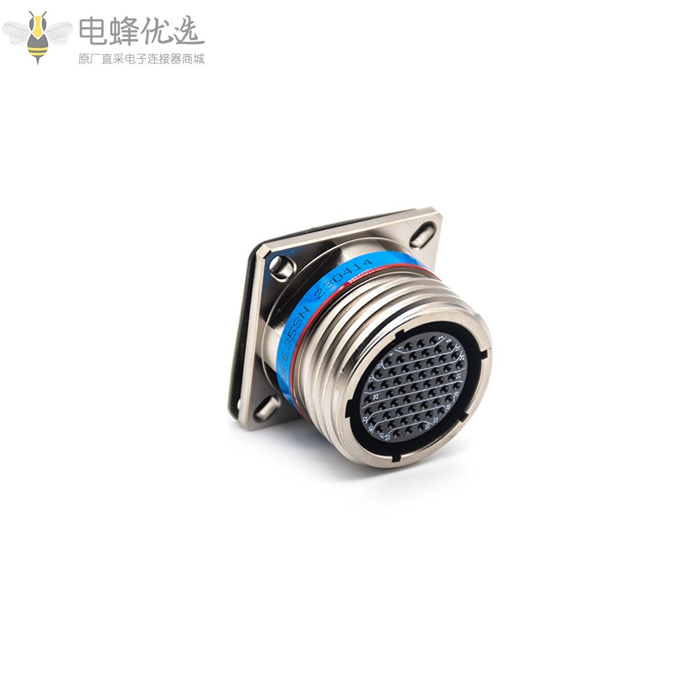 D38999连接器55芯方形法兰带孔母插座镀镍外壳(银色)