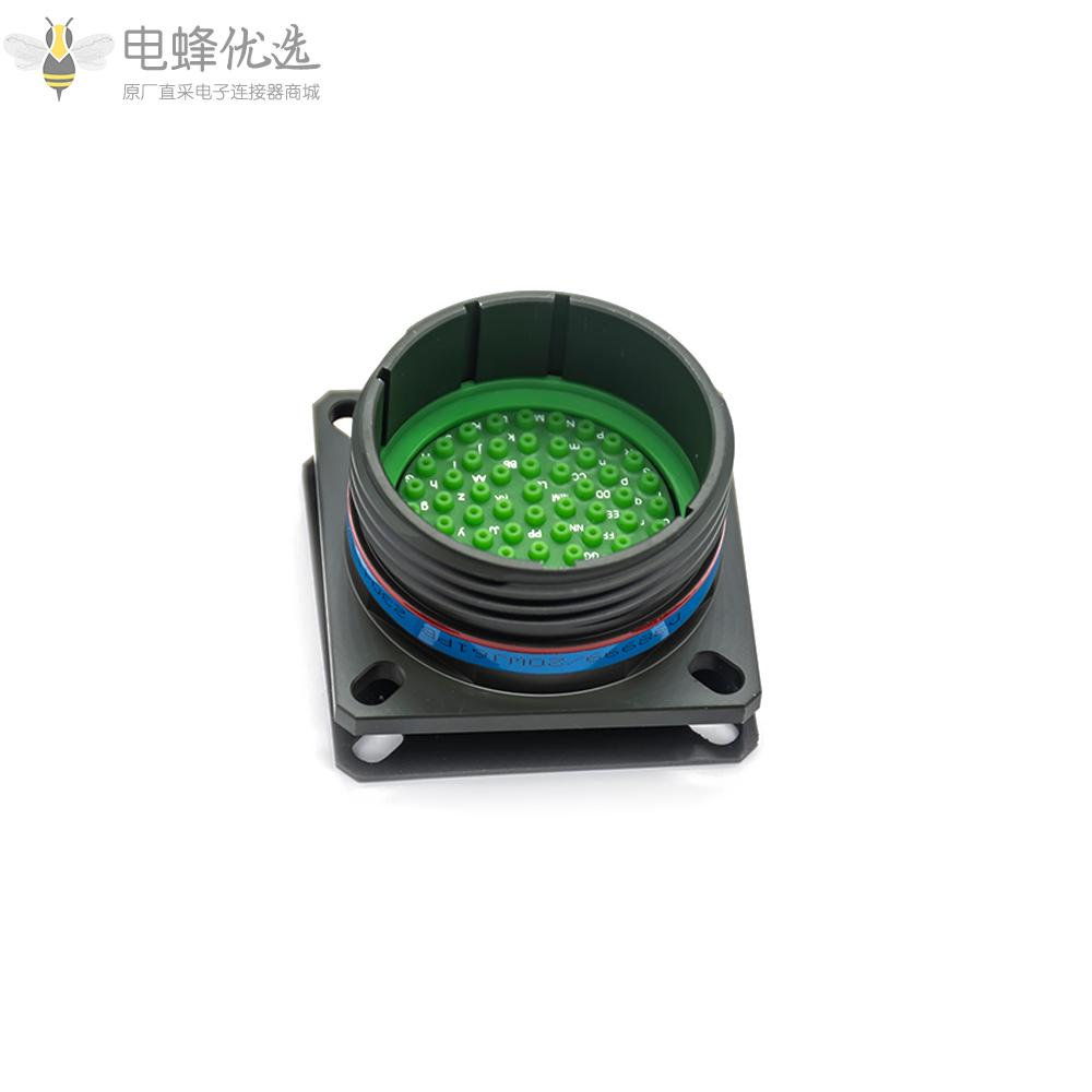 D38999工防连接器61芯方形法兰B键位军绿色带针公插座