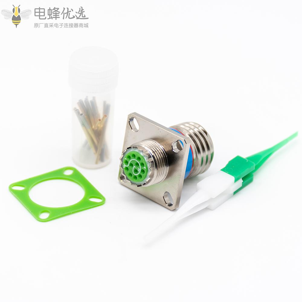 D38999连接器13芯11号壳体方形法兰带孔银色母插座