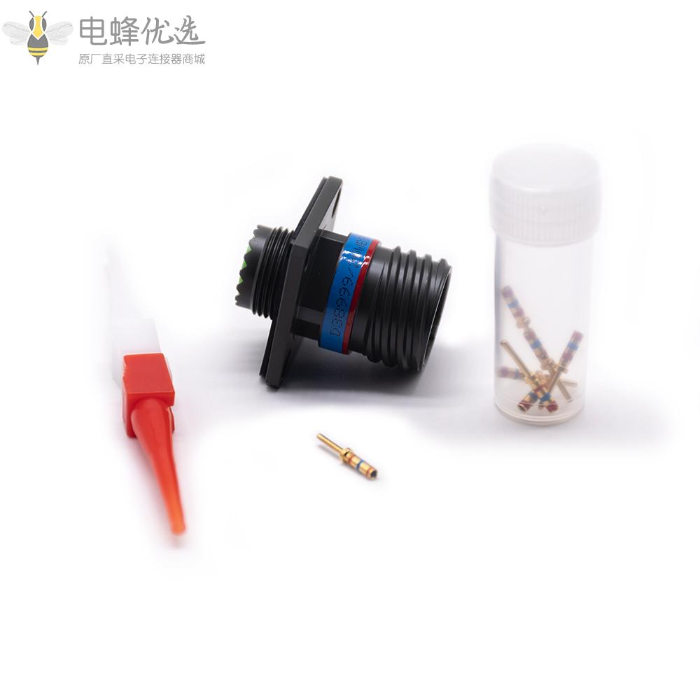 D38999插座6芯连接器方形法兰N键位11号壳体带针公座