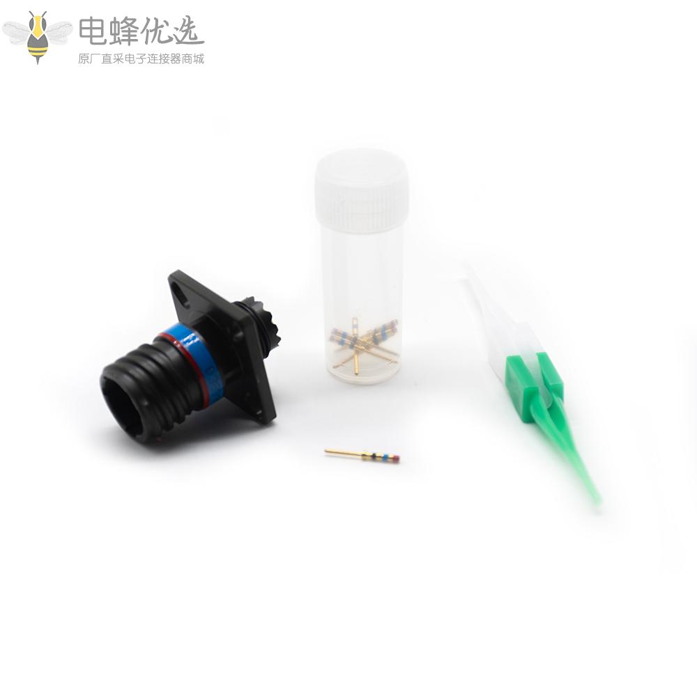 D38999连接器N键位9号壳体5芯方形法兰安装插座带针公头