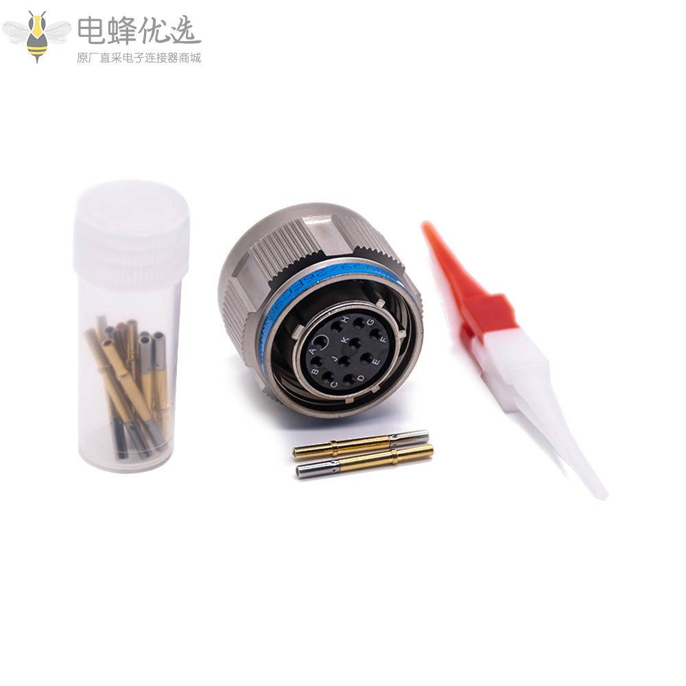 D38999连接器10芯13号壳体镀镍外壳银色带孔母插头