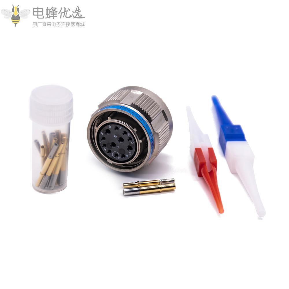 D38999连接器12芯镀镍外壳银色带孔母头15号壳体