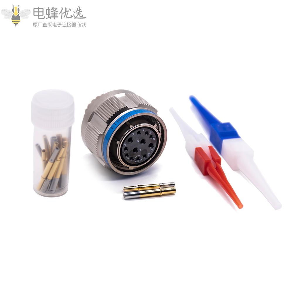 D38999连接器12芯镀镍外壳银色带孔母头15号壳体