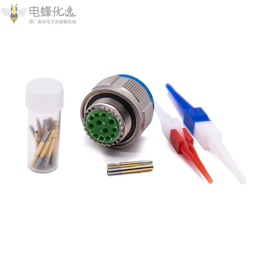 D38999连接器12芯镀镍外壳银色带孔母头15号壳体