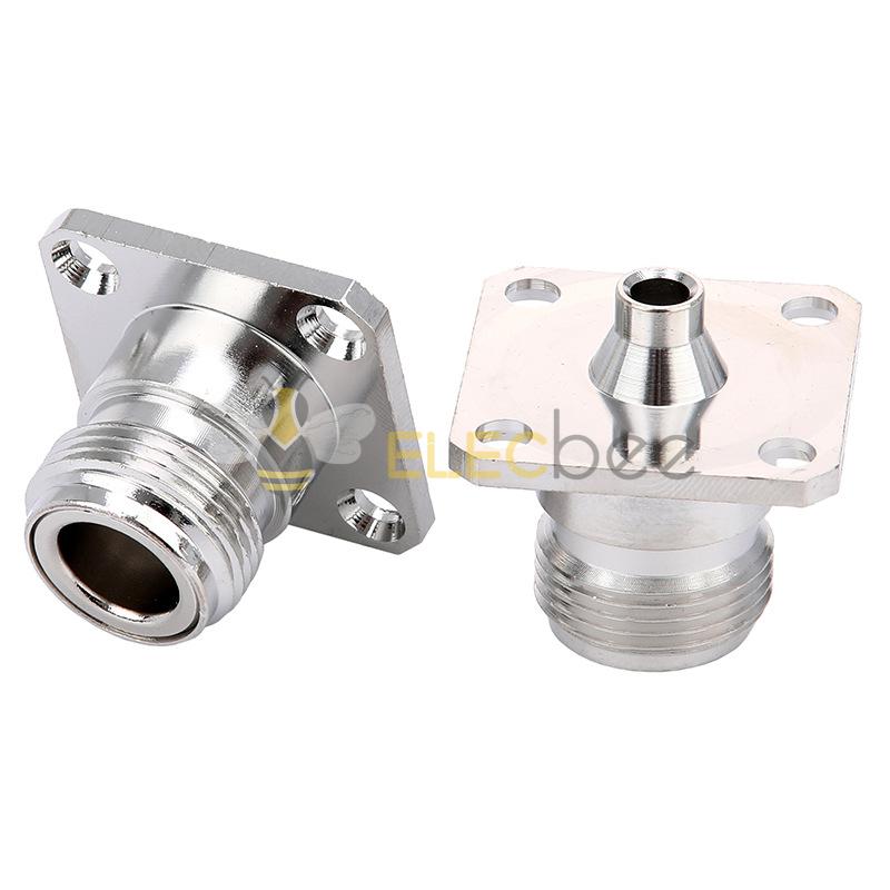 N-KFB3全铜射频同轴连接器 4孔法兰25*25mm N型母头外螺内孔RG402
