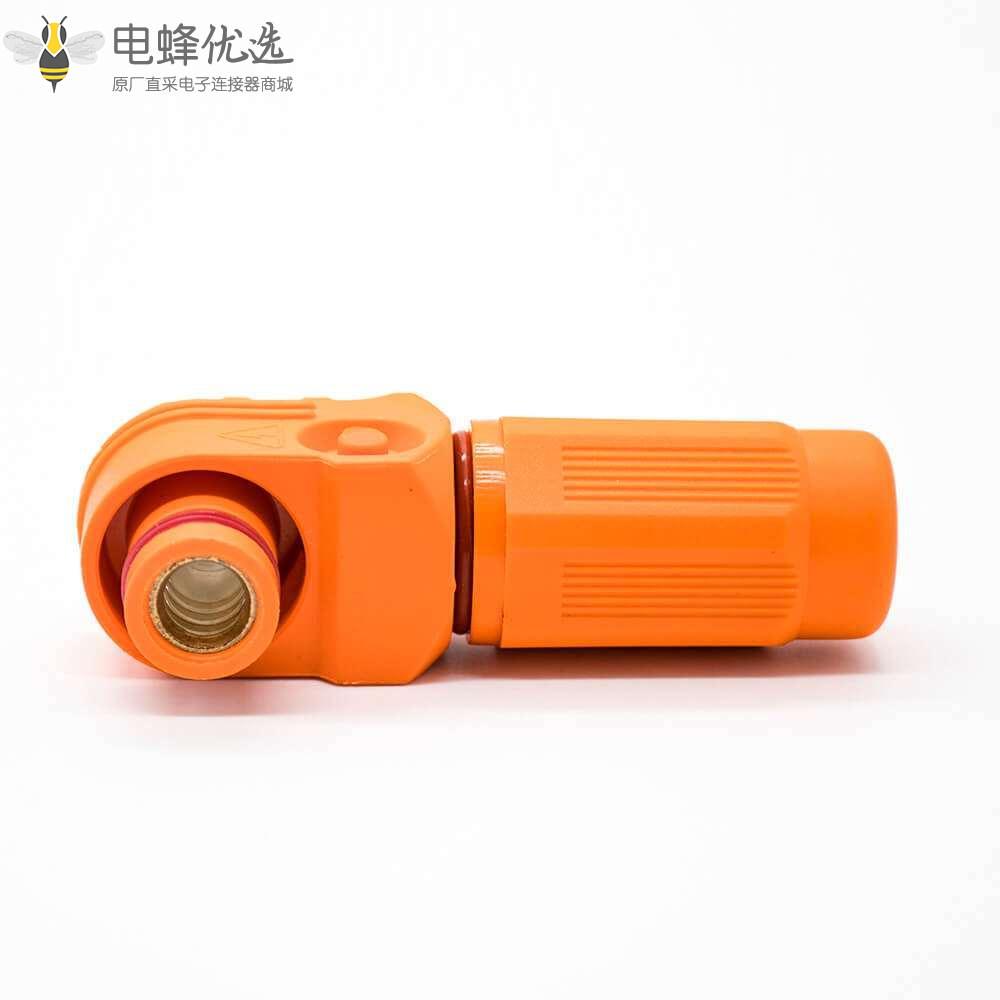 新能源电源储能连接器14mm单芯塑料400A橙色IP67接线弯式插头