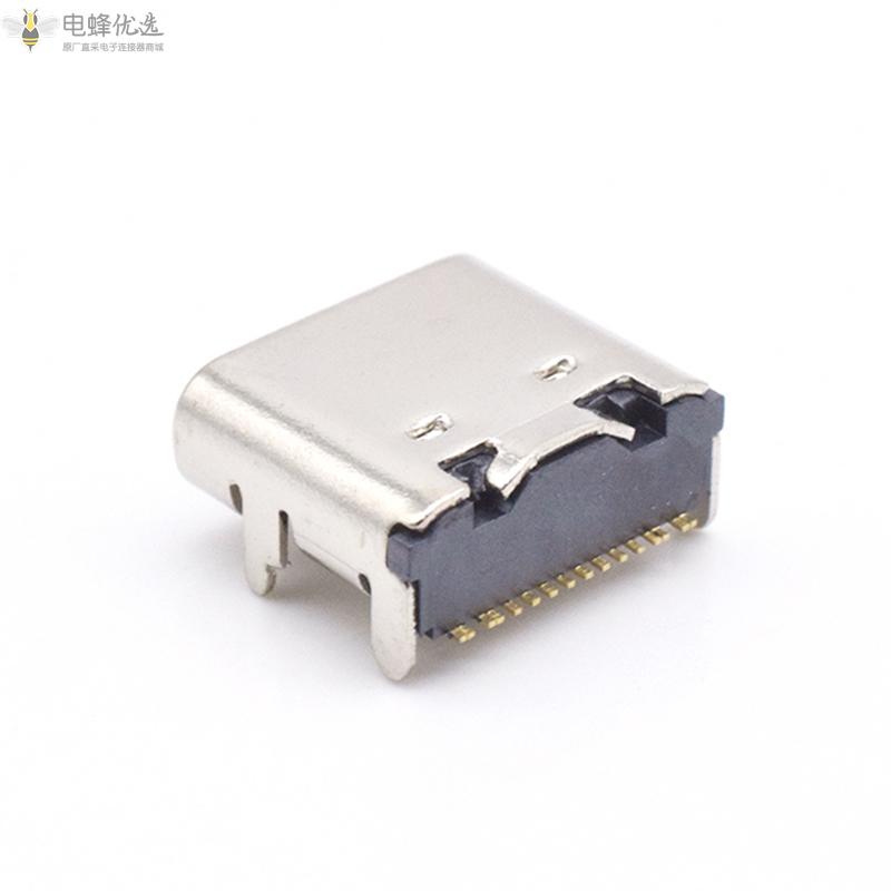 TYPE-C 母座  16pin 卧式贴板 外壳4脚插板
