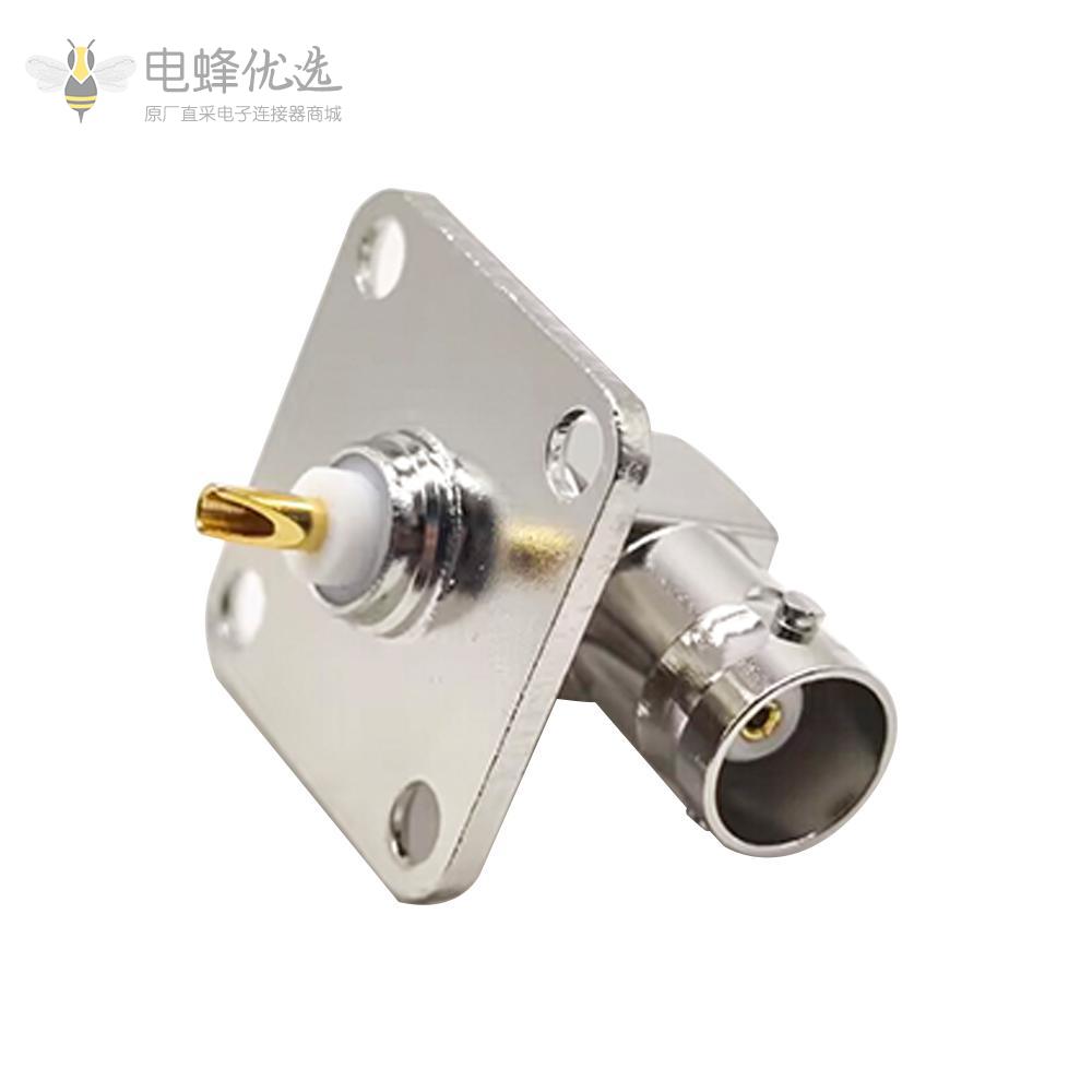 BNC连接器接线焊接母头弯式面板安装4孔法兰
