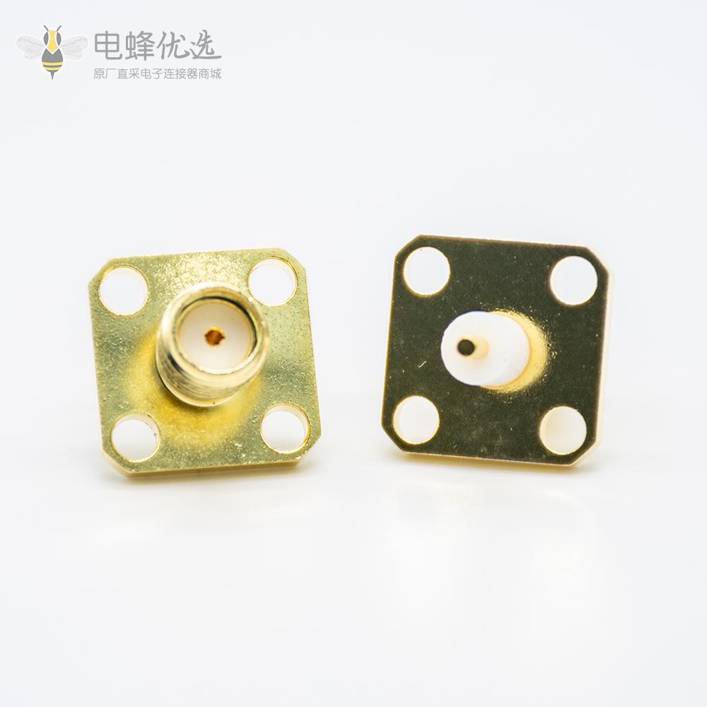 SMA母头连接器直式4孔法兰PCB安装焊板