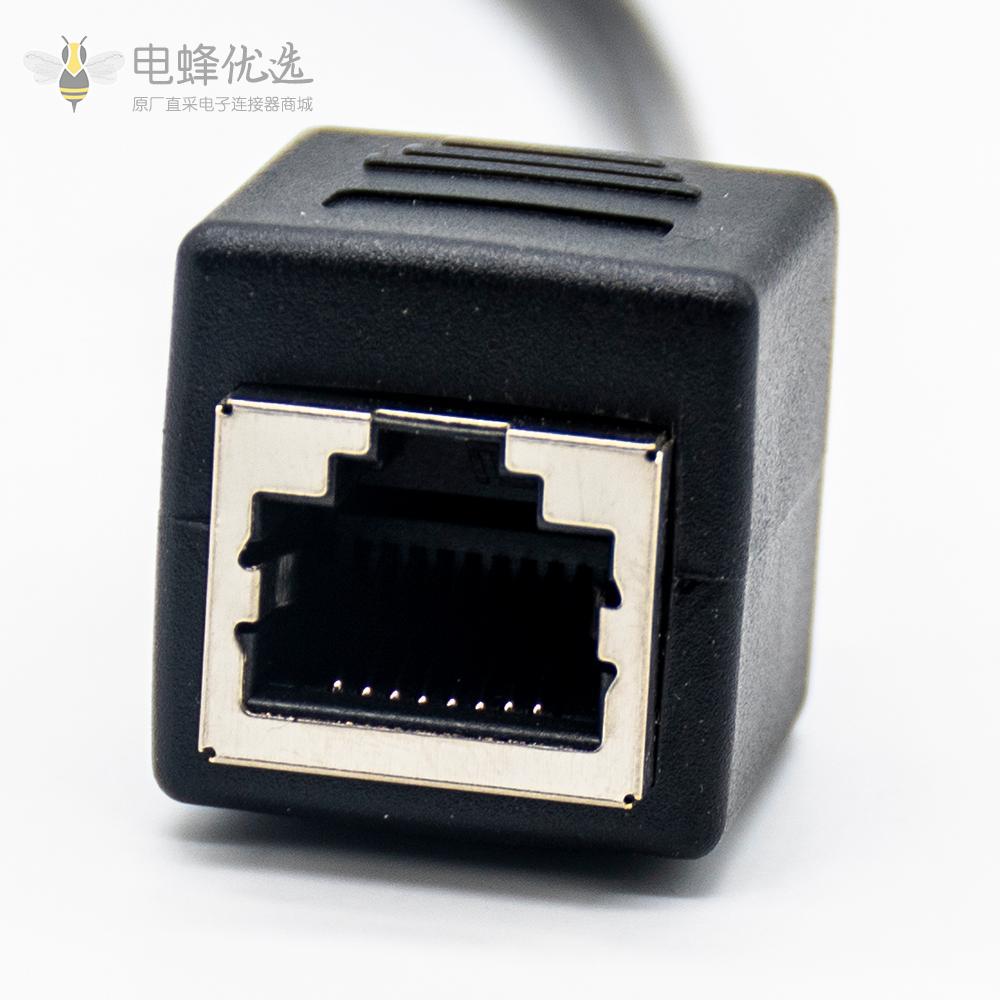 触屏RJ45连接线0.3米转DC3.5黑色全铜母口转接线