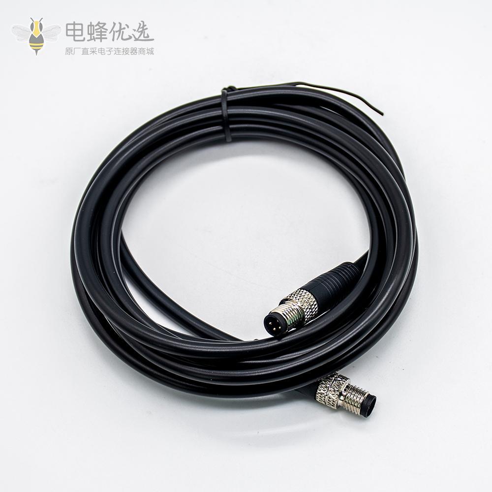 M8 4芯注塑线公头转公头航空头延长线3M AWG26 PVC