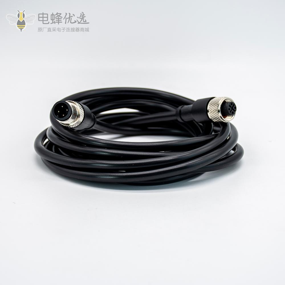 传感器连接器 M12-4芯航空插头公母注塑接头双头线2M