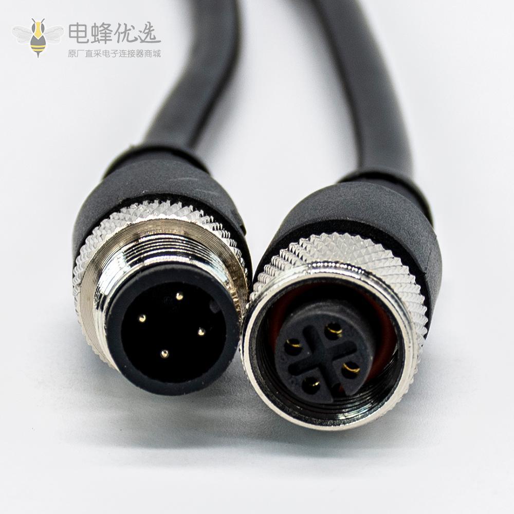 传感器连接器 M12-4芯航空插头公母注塑接头双头线2M