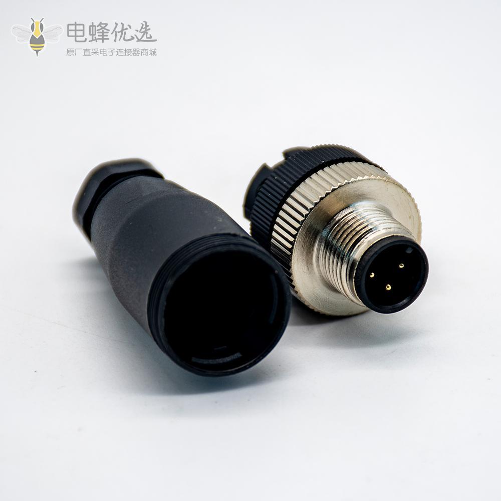 M12圆形连接器3针公头带螺丝接线端子