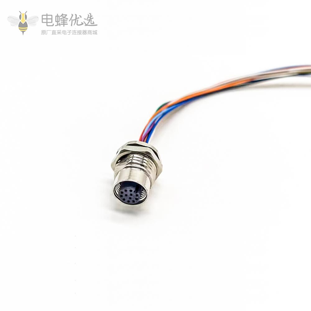 M12 12Pin 母头防水连接器前锁板焊线座子带线