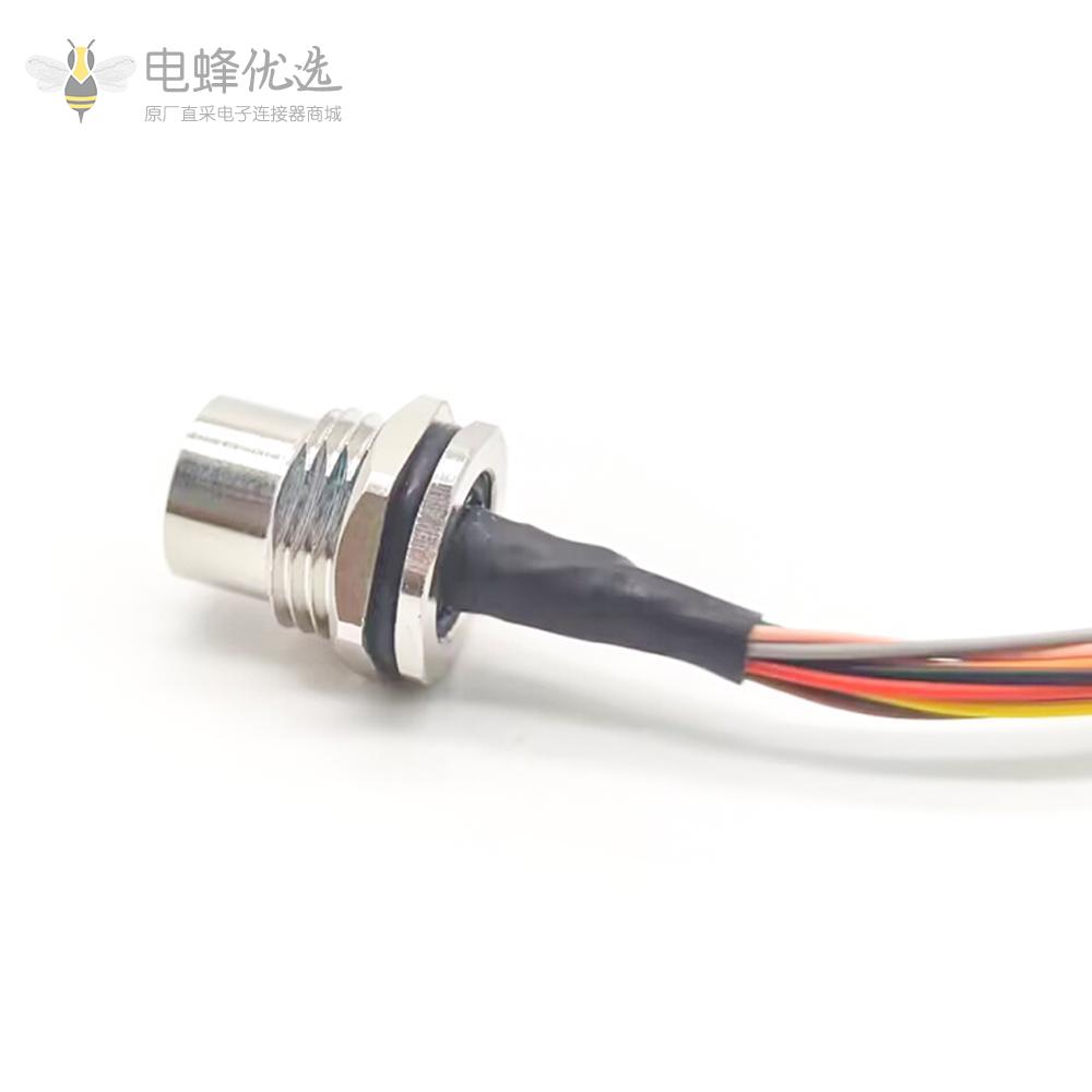 M12 12Pin 母头防水连接器前锁板焊线座子带线