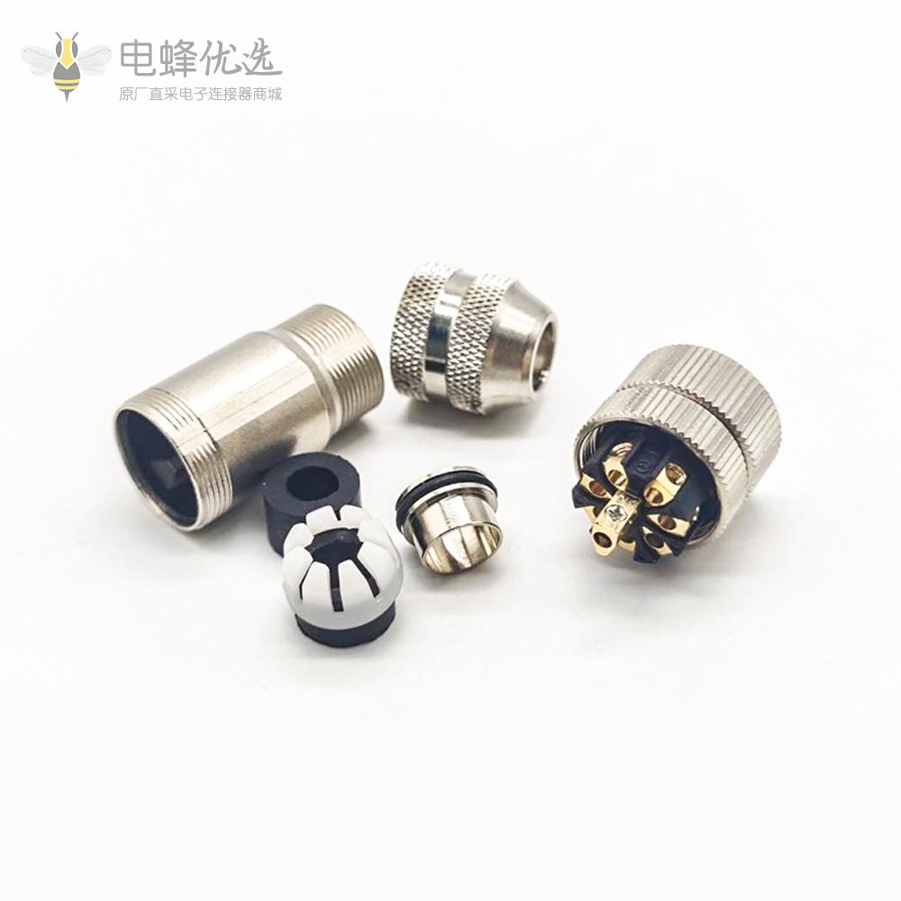 M12母插头8芯防水A扣母头180&deg;组装接头接线连接器带屏蔽