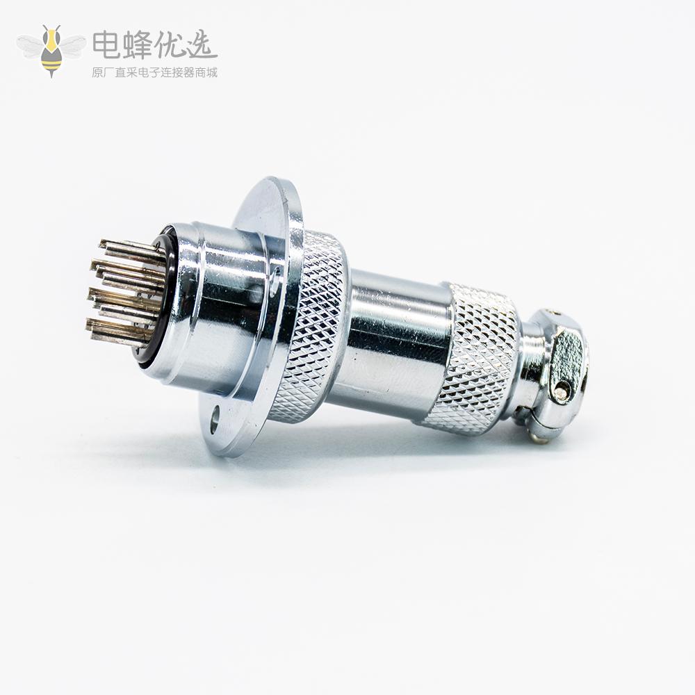 带螺纹法兰航空连接器GX20 10芯母头公座直式