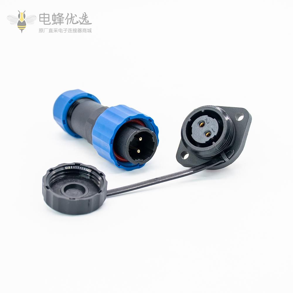 2芯航空SP17直式公插头+母菱形插座2孔法兰面板安装直式