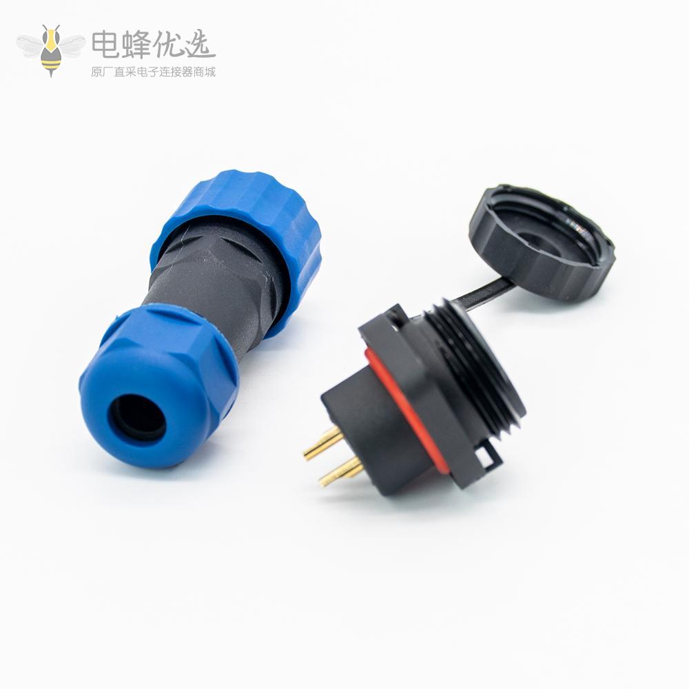 2芯航空SP17直式公插头+母菱形插座2孔法兰面板安装直式